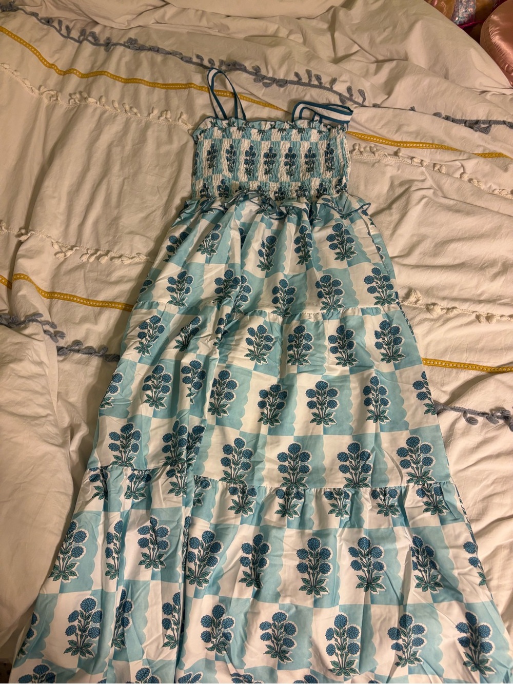 Blue Floral Smocked Maxi Dress